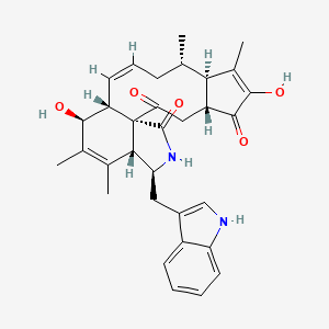 molecular formula C32H36N2O5 B8262412 1H-Cyclopenta[7,8]cyclodec[1,2-d]isoindole-1,13,15-trione, 2,3,3a,6,6a,9,10,10a,13a,14-decahydro-6,12-dihydroxy-3-(1H-indol-3-ylmethyl)-4,5,10,11-tetramethyl-, (3S,3aR,6S,6aR,7E,10S,10aR,13aR,15aR)- 