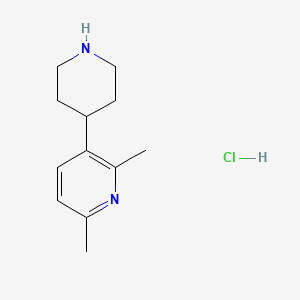 molecular formula C12H19ClN2 B8262485 Pyridine, 2,6-dimethyl-3-(4-piperidinyl)-, hydrochloride (1:2) 