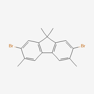 molecular formula C17H16Br2 B8262632 2,7-Dibromo-3,6,9,9-tetramethylfluorene 
