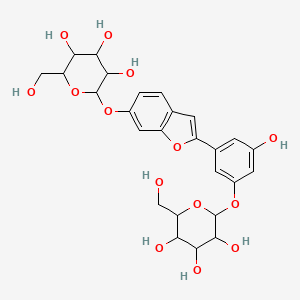 molecular formula C26H30O14 B8262757 2-(Hydroxymethyl)-6-[[2-[3-hydroxy-5-[3,4,5-trihydroxy-6-(hydroxymethyl)oxan-2-yl]oxyphenyl]-1-benzofuran-6-yl]oxy]oxane-3,4,5-triol 