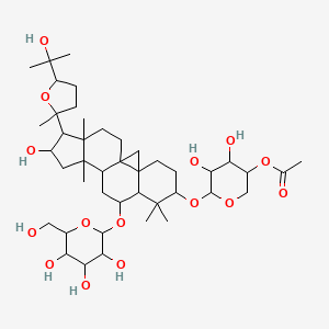 molecular formula C43H70O15 B8262767 [4,5-Dihydroxy-6-[[14-hydroxy-15-[5-(2-hydroxypropan-2-yl)-2-methyloxolan-2-yl]-7,7,12,16-tetramethyl-9-[3,4,5-trihydroxy-6-(hydroxymethyl)oxan-2-yl]oxy-6-pentacyclo[9.7.0.01,3.03,8.012,16]octadecanyl]oxy]oxan-3-yl] acetate 