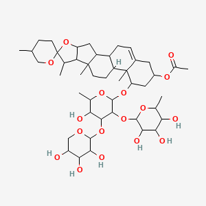 molecular formula C46H72O17 B8262807 [14-[5-Hydroxy-6-methyl-3-(3,4,5-trihydroxy-6-methyloxan-2-yl)oxy-4-(3,4,5-trihydroxyoxan-2-yl)oxyoxan-2-yl]oxy-5',7,9,13-tetramethylspiro[5-oxapentacyclo[10.8.0.02,9.04,8.013,18]icos-18-ene-6,2'-oxane]-16-yl] acetate 