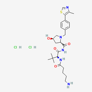 molecular formula C27H41Cl2N5O4S B8262923 (4R)-N-(5-amino-1-oxopentyl)-3-methyl-L-valyl-4-hydroxy-N-[[4-(4-methyl-5-thiazolyl)phenyl]methyl]-L-prolinamide dihydrochloride 