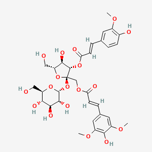molecular formula C33H40O18 B8262926 [(2R,3S,4R,5R)-4-hydroxy-2-[[(E)-3-(4-hydroxy-3,5-dimethoxyphenyl)prop-2-enoyl]oxymethyl]-5-(hydroxymethyl)-2-[(2R,3R,4S,5S,6R)-3,4,5-trihydroxy-6-(hydroxymethyl)oxan-2-yl]oxyoxolan-3-yl] (E)-3-(4-hydroxy-3-methoxyphenyl)prop-2-enoate 
