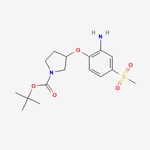 molecular formula C16H24N2O5S B8263009 tert-Butyl 3-(2-amino-4-(methylsulfonyl)phenoxy)pyrrolidine-1-carboxylate 