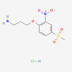 molecular formula C10H15ClN2O5S B8263020 3-(4-(Methylsulfonyl)-2-nitrophenoxy)propan-1-amine hydrochloride 