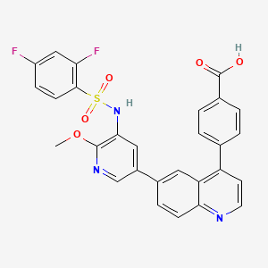 molecular formula C28H19F2N3O5S B8263515 4-(6-(5-((2,4-Difluorophenyl)sulfonamido)-6-methoxypyridin-3-yl)quinolin-4-yl)benzoic acid 