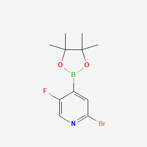 molecular formula C11H14BBrFNO2 B8263577 2-Bromo-5-fluoro-4-(tetramethyl-1,3,2-dioxaborolan-2-yl)pyridine 