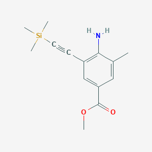 molecular formula C14H19NO2Si B8263706 Methyl 4-amino-3-methyl-5-[2-(trimethylsilyl)ethynyl]benzoate 