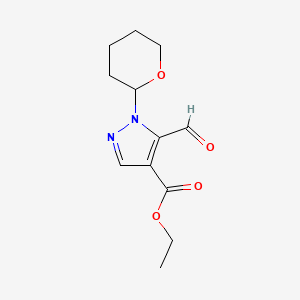 molecular formula C12H16N2O4 B8263742 Ethyl 5-formyl-1-(oxan-2-YL)-1H-pyrazole-4-carboxylate 