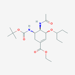 molecular formula C21H36N2O6 B8264110 1-Cyclohexene-1-carboxylic acid, 4-(acetylamino)-5-[[(1,1-dimethylethoxy)carbonyl]amino]-3-(1-ethylpropoxy)-, ethyl ester, (3R,4R,5S)- 