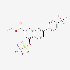 molecular formula C21H14F6O5S B8264192 Ethyl 7-[4-(trifluoromethyl)phenyl]-4-{[(trifluoromethyl)sulfonyl]oxy}-2-naphthoate 