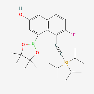molecular formula C27H38BFO3Si B8264363 6-Fluoro-4-(4,4,5,5-tetramethyl-1,3,2-dioxaborolan-2-yl)-5-((triisopropylsilyl)ethynyl)naphthalen-2-ol 