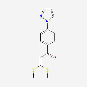 molecular formula C14H14N2OS2 B8264798 1-(4-(1H-pyrazol-1-yl)phenyl)-3,3-bis(methylthio)prop-2-en-1-one 