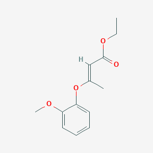 molecular formula C13H16O4 B8264840 ethyl (E)-3-(2-methoxyphenoxy)but-2-enoate 