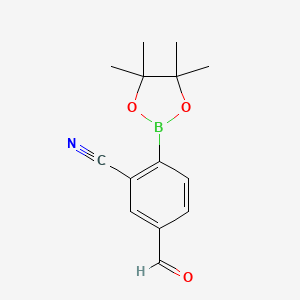 molecular formula C14H16BNO3 B8265253 5-Formyl-2-(4,4,5,5-tetramethyl-1,3,2-dioxaborolan-2-yl)benzonitrile 