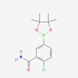 molecular formula C13H17BClNO3 B8265295 2-Chloro-5-(4,4,5,5-tetramethyl-1,3,2-dioxaborolan-2-yl)benzamide 