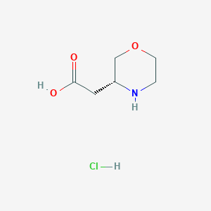molecular formula C6H12ClNO3 B8265332 (R)-2-(Morpholin-3-yl)acetic acid hydrochloride 