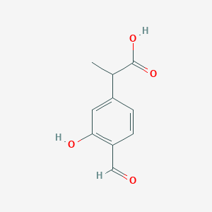 molecular formula C10H10O4 B8265760 2-(4-Formyl-3-hydroxyphenyl)propanoic acid 
