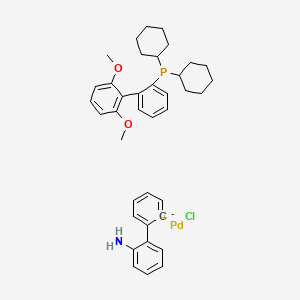 molecular formula C38H45ClNO2PPd B8266201 Chloro(2-dicyclohexylphosphino-2',6'-dimethoxy-1,1'-biphenyl)[2-(2'-amino-1,1'-biphenyl)]palladium(II) 
