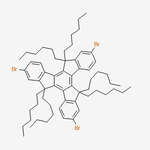 molecular formula C63H87Br3 B8266706 2,7,12-Tribromo-5,5,10,10,15,15-hexahexyl-10,15-dihydro-5H-tribenzo[a,f,k]trindene 