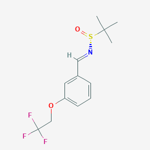 molecular formula C13H16F3NO2S B8266965 (NE,R)-2-methyl-N-[[3-(2,2,2-trifluoroethoxy)phenyl]methylidene]propane-2-sulfinamide 