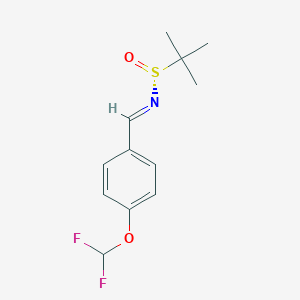 molecular formula C12H15F2NO2S B8266975 (NE,R)-N-[[4-(difluoromethoxy)phenyl]methylidene]-2-methylpropane-2-sulfinamide 