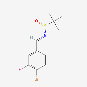 molecular formula C11H13BrFNOS B8266982 (NE,R)-N-[(4-bromo-3-fluorophenyl)methylidene]-2-methylpropane-2-sulfinamide 