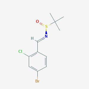 molecular formula C11H13BrClNOS B8267077 (NE,S)-N-[(4-bromo-2-chlorophenyl)methylidene]-2-methylpropane-2-sulfinamide 