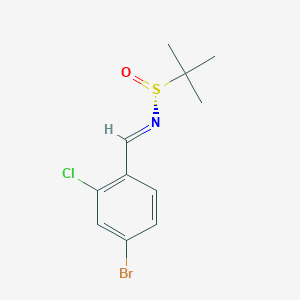 molecular formula C11H13BrClNOS B8267085 (NE,R)-N-[(4-bromo-2-chlorophenyl)methylidene]-2-methylpropane-2-sulfinamide 