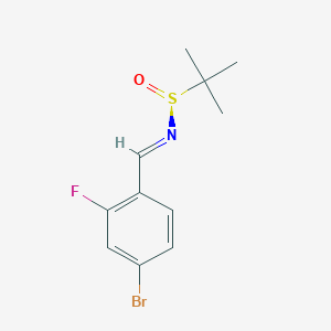 molecular formula C11H13BrFNOS B8267095 (NE,S)-N-[(4-bromo-2-fluorophenyl)methylidene]-2-methylpropane-2-sulfinamide 