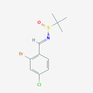 molecular formula C11H13BrClNOS B8267124 (NE,R)-N-[(2-bromo-4-chlorophenyl)methylidene]-2-methylpropane-2-sulfinamide 