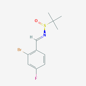 molecular formula C11H13BrFNOS B8267129 (NE,S)-N-[(2-bromo-4-fluorophenyl)methylidene]-2-methylpropane-2-sulfinamide 