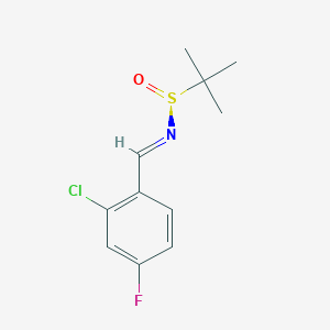 molecular formula C11H13ClFNOS B8267177 (NE,S)-N-[(2-chloro-4-fluorophenyl)methylidene]-2-methylpropane-2-sulfinamide 