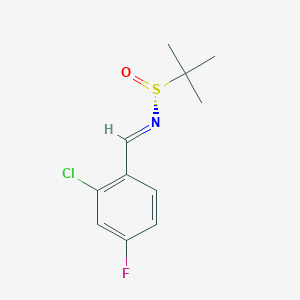 molecular formula C11H13ClFNOS B8267184 (NE,R)-N-[(2-chloro-4-fluorophenyl)methylidene]-2-methylpropane-2-sulfinamide 