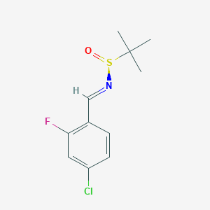 molecular formula C11H13ClFNOS B8267204 (NE,S)-N-[(4-chloro-2-fluorophenyl)methylidene]-2-methylpropane-2-sulfinamide 