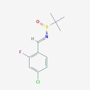 molecular formula C11H13ClFNOS B8267207 (NE,R)-N-[(4-chloro-2-fluorophenyl)methylidene]-2-methylpropane-2-sulfinamide 