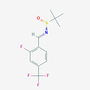 molecular formula C12H13F4NOS B8267211 (NE,R)-N-[[2-fluoro-4-(trifluoromethyl)phenyl]methylidene]-2-methylpropane-2-sulfinamide 