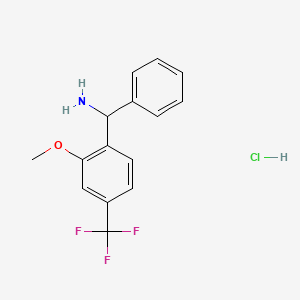 molecular formula C15H15ClF3NO B8267236 (2-Methoxy-4-(trifluoromethyl)phenyl)(phenyl)methanamine hydrochloride 