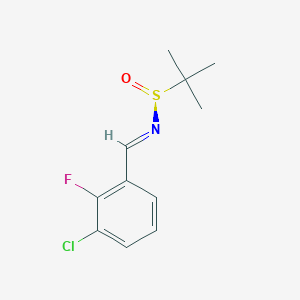molecular formula C11H13ClFNOS B8267775 (NE,S)-N-[(3-chloro-2-fluorophenyl)methylidene]-2-methylpropane-2-sulfinamide 