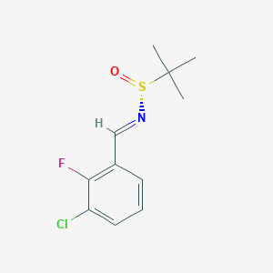 molecular formula C11H13ClFNOS B8267777 (NE,R)-N-[(3-chloro-2-fluorophenyl)methylidene]-2-methylpropane-2-sulfinamide 