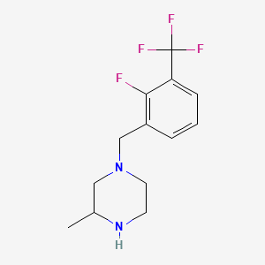 molecular formula C13H16F4N2 B8267792 1-(2-Fluoro-3-(trifluoromethyl)benzyl)-3-methylpiperazine 