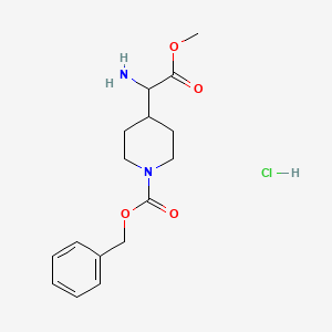 molecular formula C16H23ClN2O4 B8268139 Benzyl 4-(1-amino-2-methoxy-2-oxoethyl)piperidine-1-carboxylate hydrochloride 