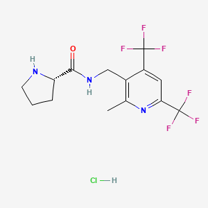 molecular formula C14H16ClF6N3O B8268188 (2S)-N-{[2-methyl-4,6-bis(trifluoromethyl)pyridin-3-yl]methyl}pyrrolidine-2-carboxamide hydrochloride 