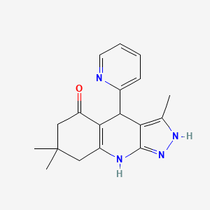 molecular formula C18H20N4O B8268264 3,7,7-Trimethyl-4-(pyridin-2-yl)-2,4,6,7,8,9-hexahydro-5H-pyrazolo[3,4-b]quinolin-5-one 