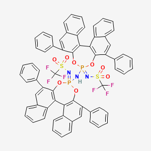 molecular formula C66H41F6N3O8P2S2 B8268350 N-[(11bS)-4-[[(11bS)-2,6-Diphenyl-4-[[(trifluoromethyl)sulfonyl]amino]-4|E5-dinaphtho[2,1-d:1',2'-f][1,3,2]dioxaphosphepin-4-ylidene]amino]-2,6-diphenyl-4|E5-dinaphtho[2,1-d:1',2'-f][1,3,2]dioxaphosphepin-4-ylidene]-1,1,1-trifluoro-Methanesulfonamide 