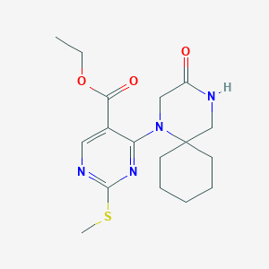 Ethyl 2-(methylthio)-4-(3-oxo-1,4-diazaspiro[5.5]undecan-1-yl)pyrimidine-5-carboxylate