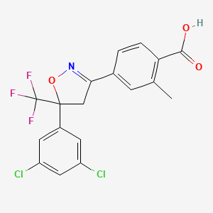 molecular formula C18H12Cl2F3NO3 B8268452 4-(5-(3,5-Dichlorophenyl)-5-(trifluoromethyl)-4,5-dihydroisoxazol-3-yl)-2-methylbenzoic acid 