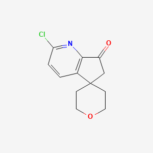 molecular formula C12H12ClNO2 B8268526 2-Chloro-2',3',5',6'-tetrahydrospiro[cyclopenta[b]pyridine-5,4'-pyran]-7(6H)-one 
