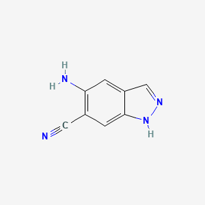 molecular formula C8H6N4 B8268594 1H-Indazole-6-carbonitrile, 5-amino- 